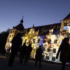 Light projections cover the façade of Eggenberg Palace in Graz during the Klanglicht event.