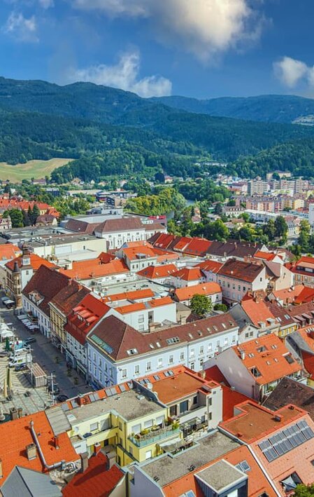 Leobner Dächer der Innenstadt von oben