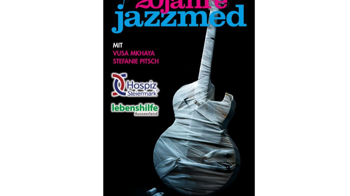 Ein stilisiertes Bild einer Gitarre, die mit Bandagen umwickelt ist. Das Design ist kreativ und vermittelt eine Atmosphäre von Musik und Kunst. | © Jazzmed