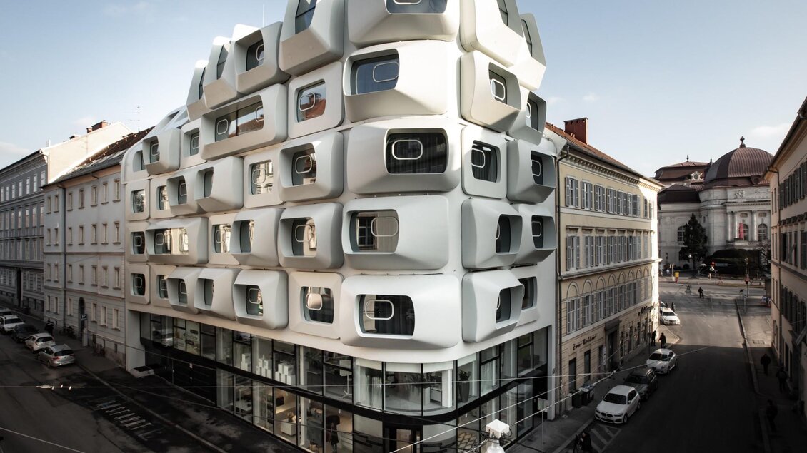 Modernes Gebäude Argos by Zaha Hadid mit markanter Fassade an der Argentinierstraße in Graz | © WEGRAZ - Gerald Liebminger
